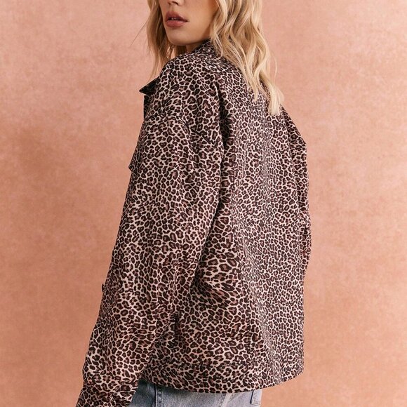 Casual Women's Leopard Print Coat Jacket - Picture 2 of 7